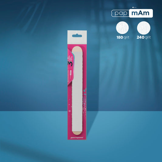 Staleks Papmam Double-Sided Nail Files 180/240 Grit 3-Pack Birch Wood 140 X 20 mm. product image in packaging