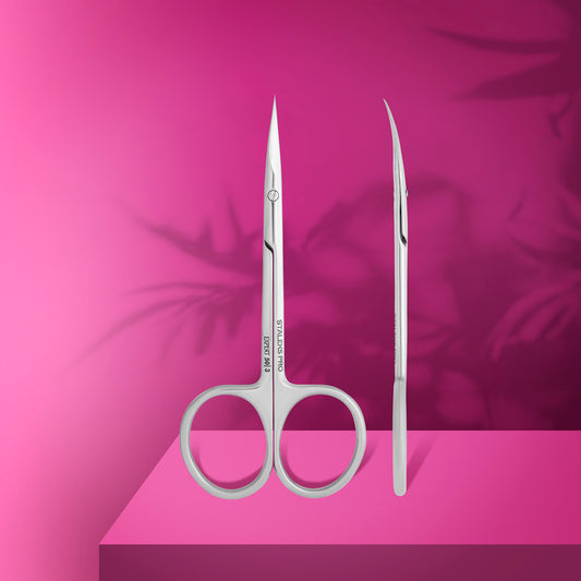 Staleks Pro Cuticle Scissors EXPERT 50 Type 3, high strength, stainless steel, short sighted handles, tapered tips, classic curved blades, cover image 