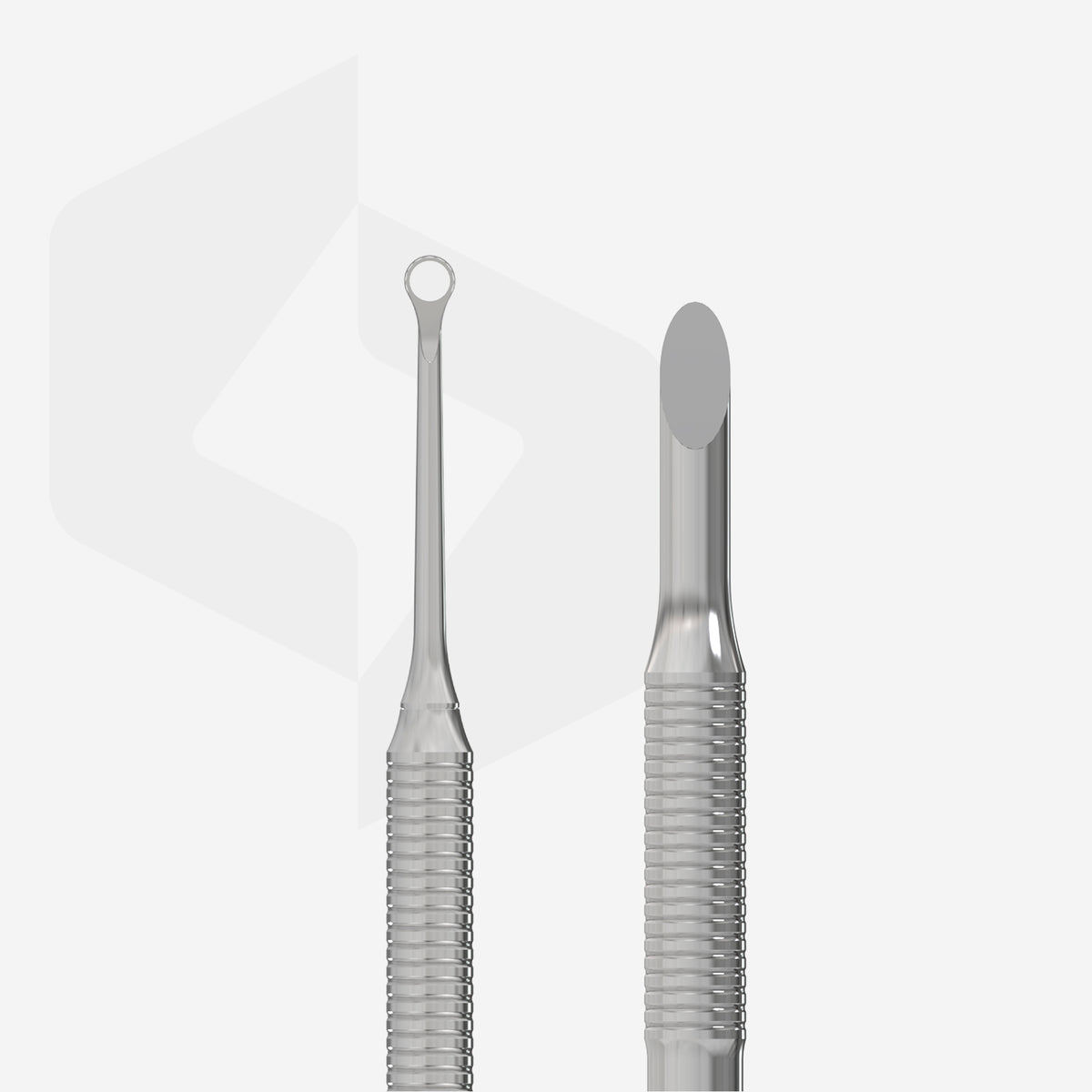 product image showing both ends of Staleks Pro Cuticle Pusher EXPERT 51 Type 2 Dual-Ended Stainless Steel