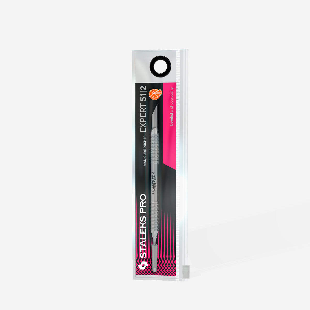product image of Staleks Pro Cuticle Pusher EXPERT 51 Type 2 Dual-Ended Stainless Steel in packaging 