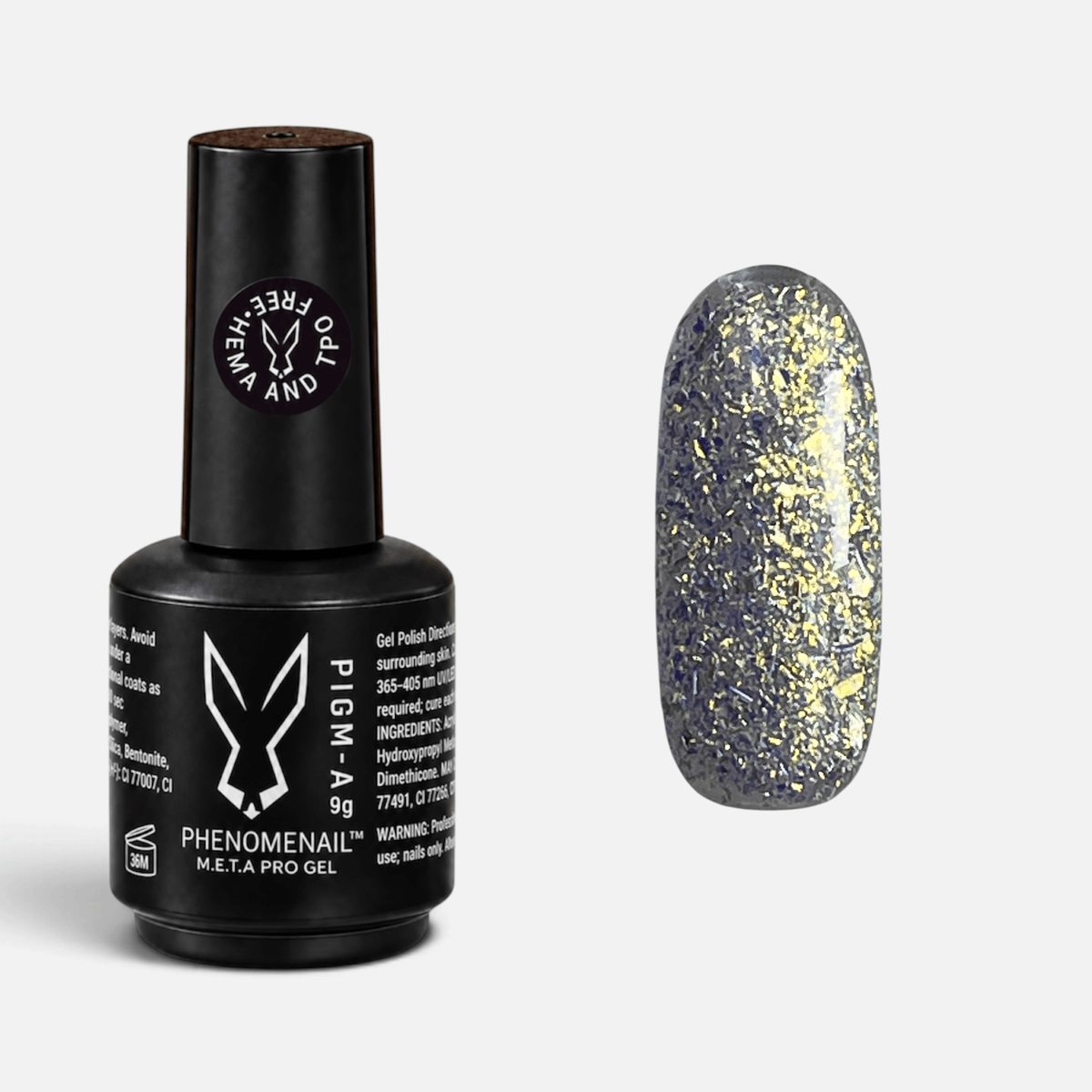 Glitter On A Prayer opal glitter and flakes Phenomenail™ M.E.T.A Pro PIGM-A gel polish with colour swatch