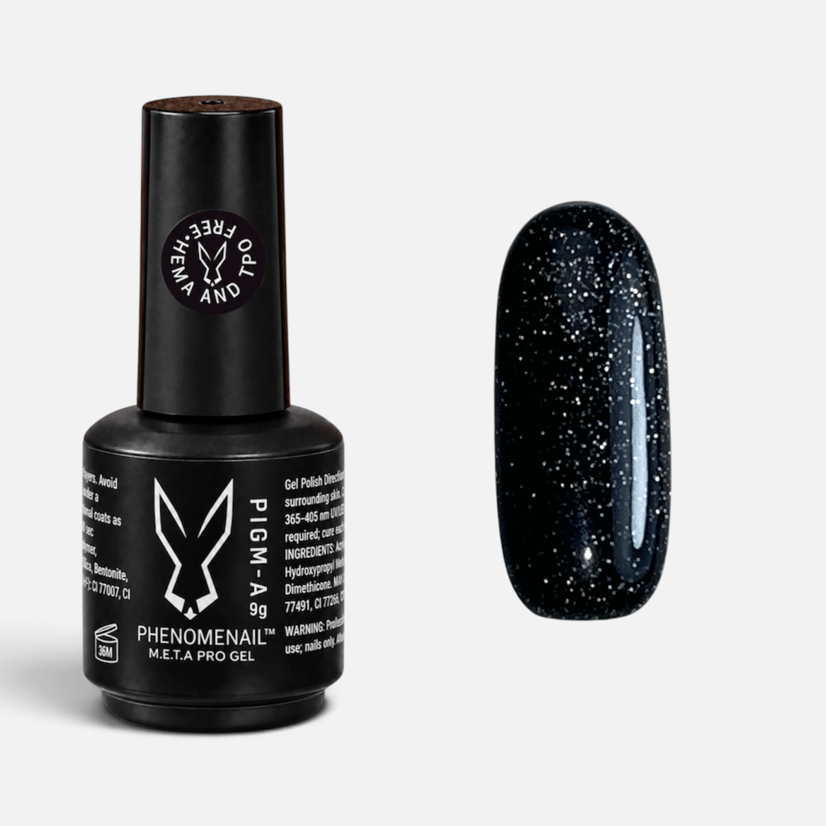 Hurricane black-based glitter PIGM-A gel polish bottle