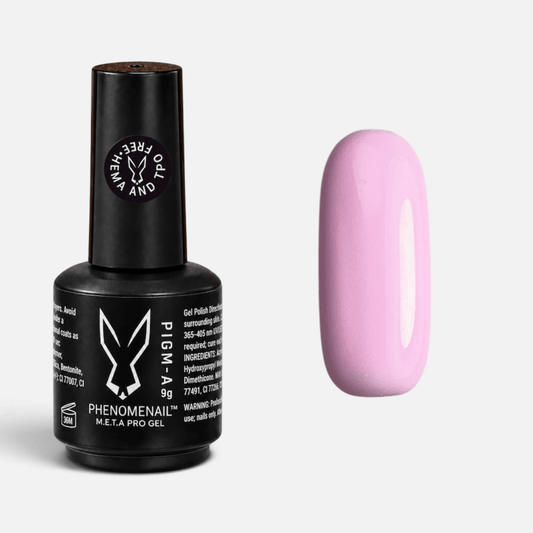 Luck Dragon soft pastel pink Phenomenail™ M.E.T.A Pro PIGM-A Gel Polish bottle with matching colour swatch