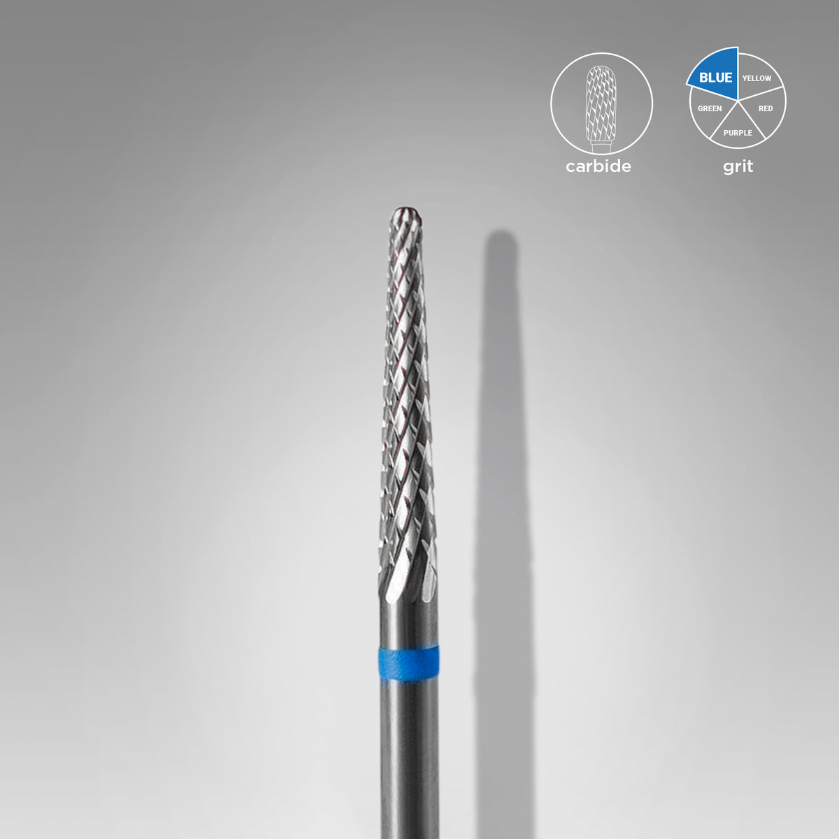 close up image Staleks Pro Carbide Cone Nail Drill Bit 2.3mm blue (Medium)