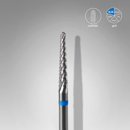 close up image Staleks Pro Carbide Cone Nail Drill Bit 2.3mm blue (Medium)