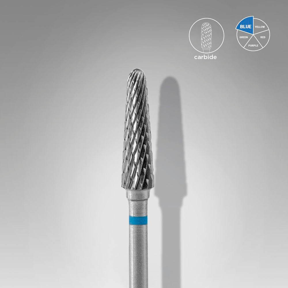 Staleks Pro Carbide Frustum Nail Drill Bit 4mm Blue Medium blue (Medium) close up image. 